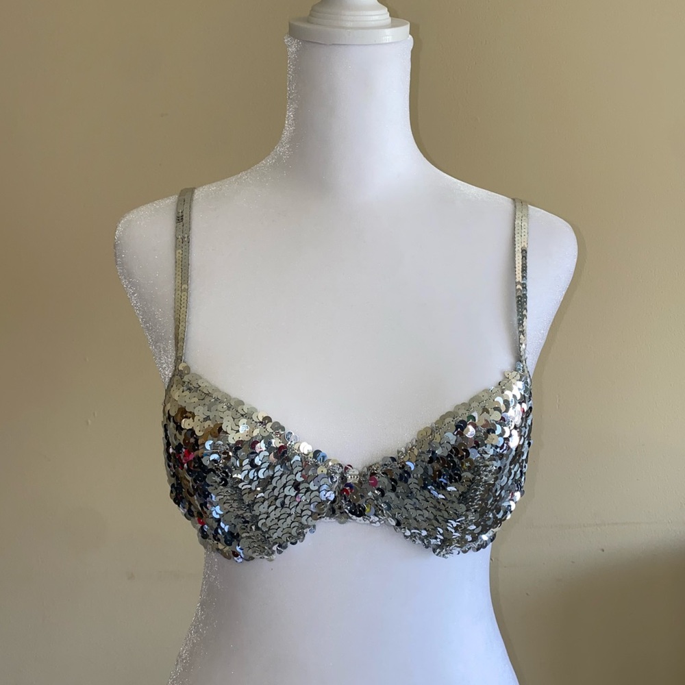 La Perla Silver Sequin Bra Size 32B Made in Italy